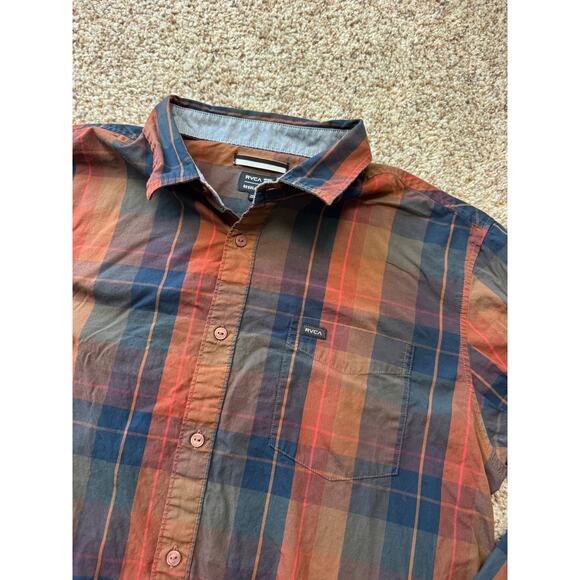 RVCA Button Down Long sleeve Shirt, Red & Blue Plaid, size, XL, 100% Cotton - Picture 5 of 8